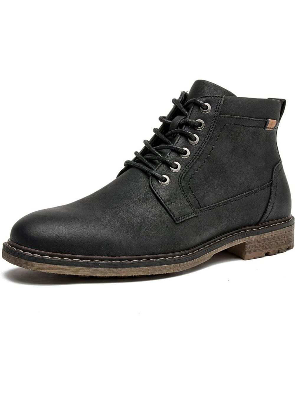 Men's Black Casual Ankle Boots Comfortable Lace Up Distressed Finish Side Zipper